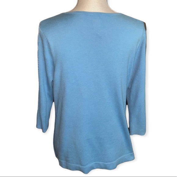 Chico’s Scoop Neck 3/4 Sleeves Blue Knit  Sweater Size 12P - Picture 3 of 7